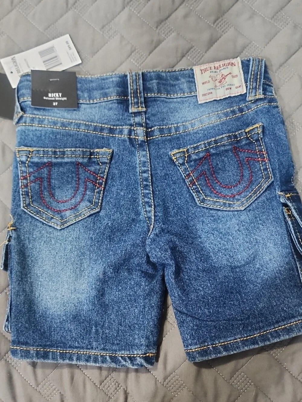 True Religion Blue Studded Denim Cargo Shorts Size 3T